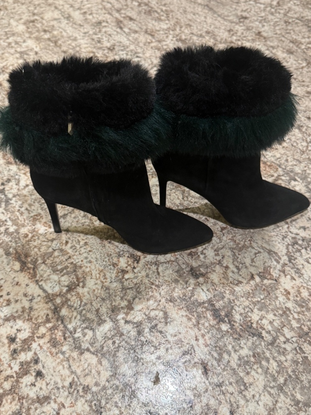 New Sam Edelman Woman's Louie Black Suede Faux Fur Ankle Boots Size 7.5